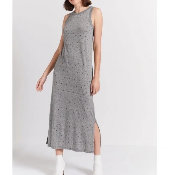Current/Elliott Dresses | Current Elliot Heather Gray Heart Print Muscle Tee Dress Midi Length with Slits | Color: Gray/Red | Size: M |